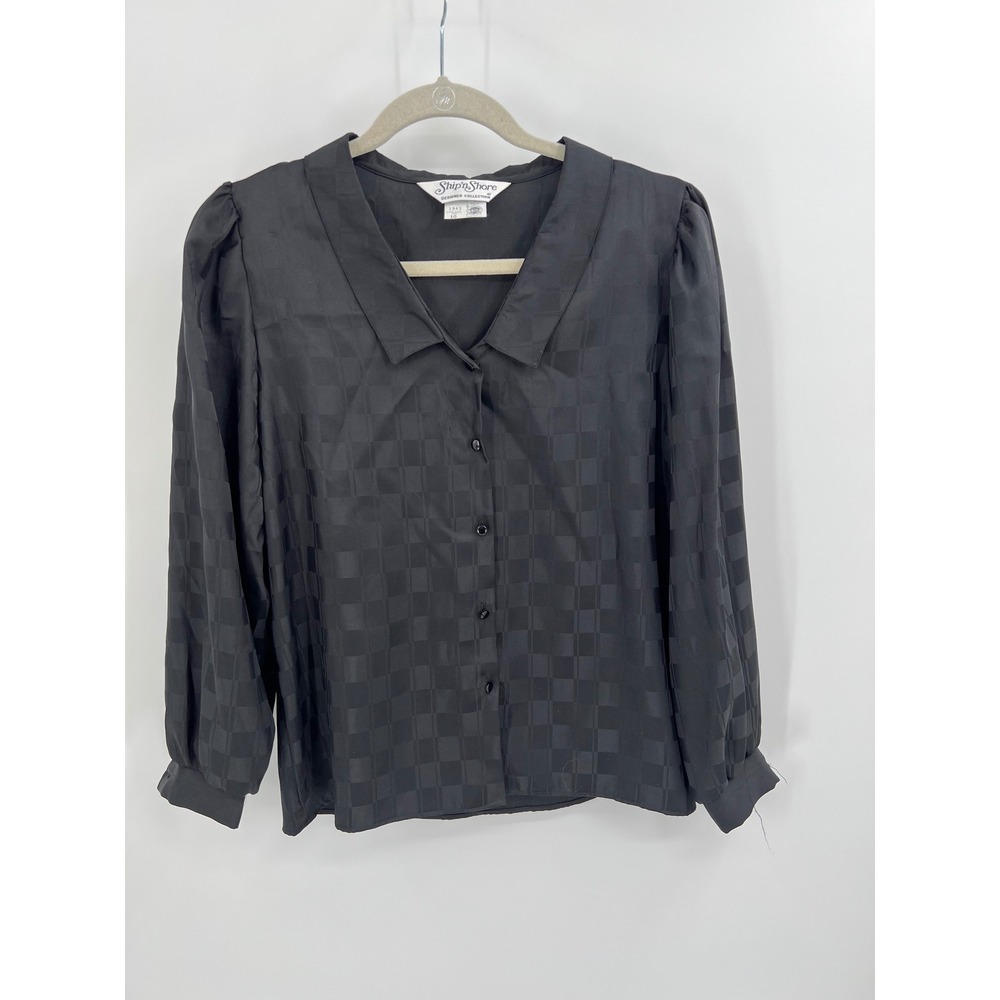Vintage Ship'n Shore Blouse Deadstock NWT Black Jacquard Sz 10 Made in USA